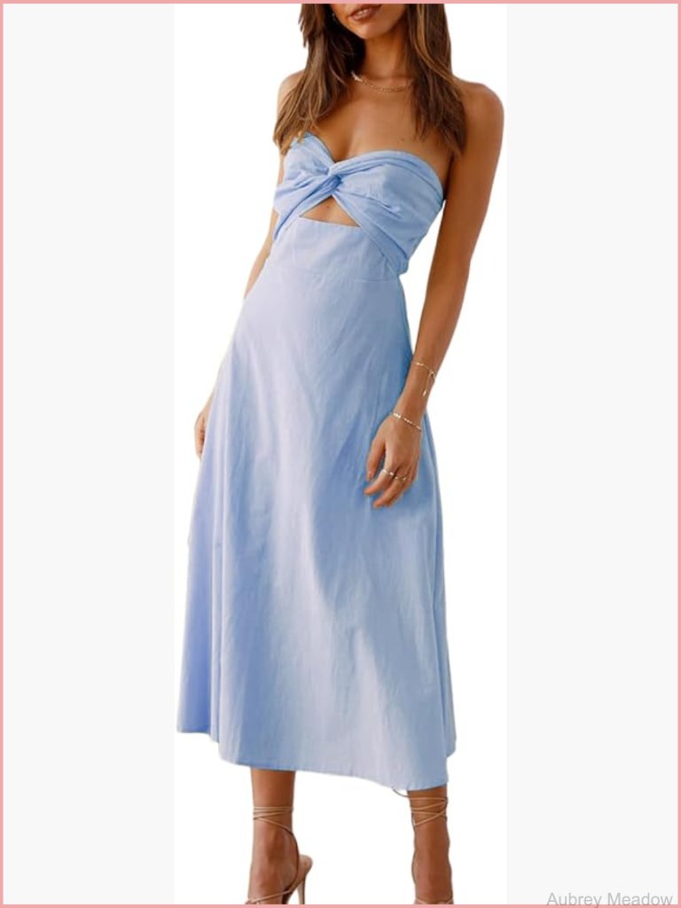 Strapless Sweetheart Midi Dress With Twist Front And Cut Out